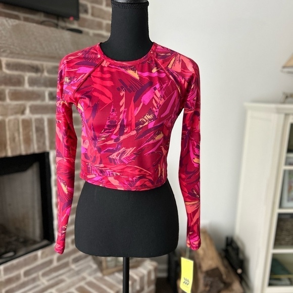 NWT All In Motion Red Pink Swim Top M UPF 50+ Spandex High Coverage Top Only - Picture 2 of 12